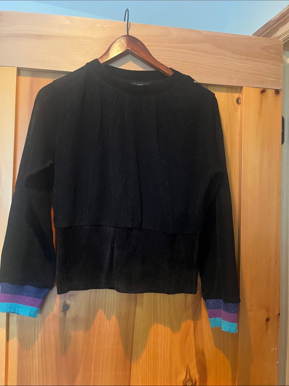 Diesel Black Pullover Sweatshirt style with Striped Cuffs